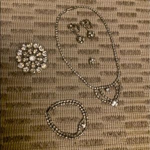 5 Piece Vintage Rhinestone & Siver Tone Costume Jewelry Bundle